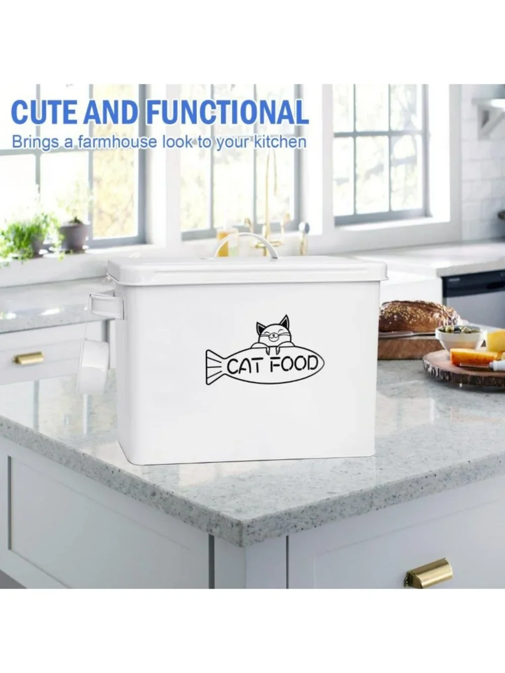 Large Airtight Pet Food Storage Container with Lid & Scoop - Farmhouse Style